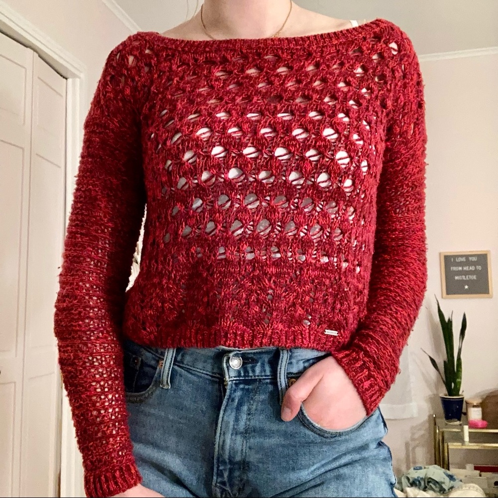 Cozy Cropped Red Knit Hollister Sweater
